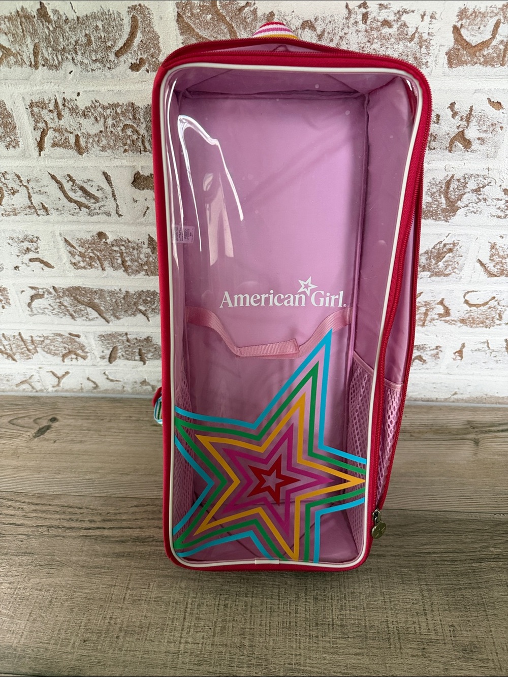 American Girl Pink Clear Doll Carrier with Multicolor Star